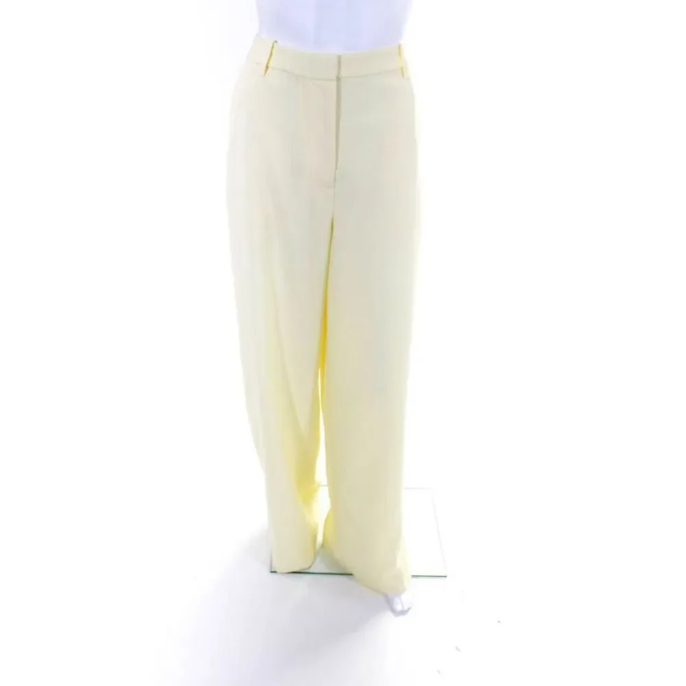LBV Womens High Waist Pleated Hook & Eye Wide Leg Dress Pants Yellow Size 8